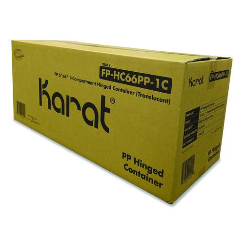 Karat Polypropylene Plastic Hinged Container, 6 x 6 x 3.3, Clear, Plastic, 50/Pack, 6 Packs/Carton