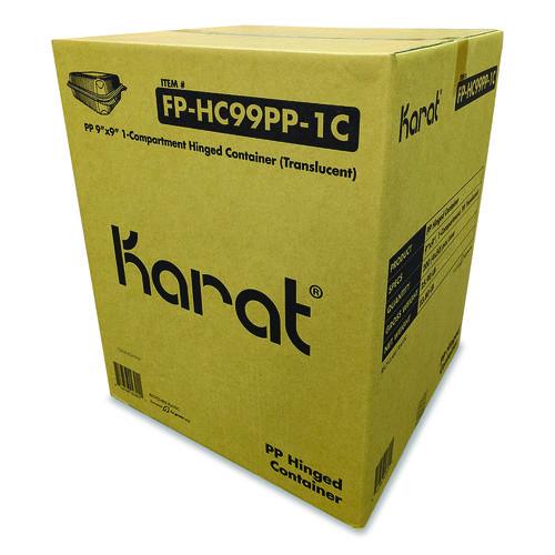 Karat Polypropylene Plastic Hinged Container, 9.35 x 9.22 x 3.17, Clear, Plastic, 50/Pack, 4 Packs/Carton