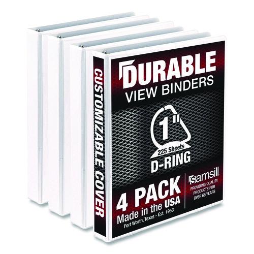 Samsill Durable D-Ring View Binders, 3 Rings, 1" Capacity, 11.5" x 8.5", White, 4/Pack