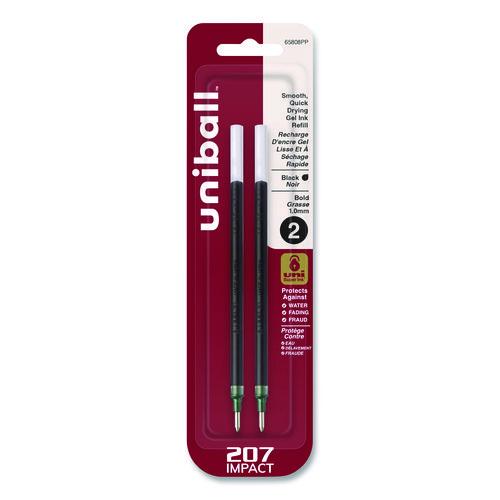 uniball 207 Impact Gel Stick Pen Refills, Bold 1 mm Conical Tip, Black Ink, 2/Pack