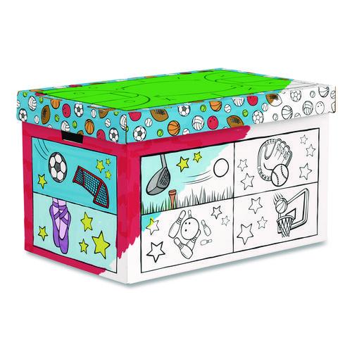 Bankers Box At Play Color in Toy Box, Sports Design, 1 Section, 39.27 gal, 5.25 cu ft, 28" x 18" x 18", White/Black