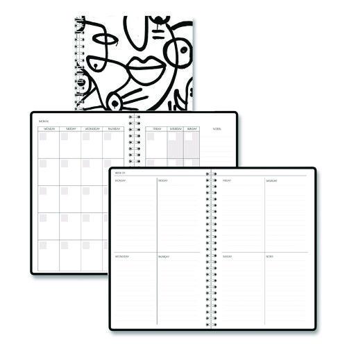 House of Doolittle Recycled Non-Dated Monthly/Weekly Planner, Abstract Faces, Black/White Cover, Undated