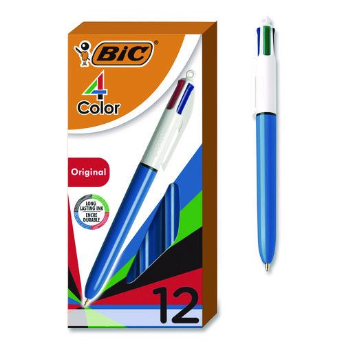 BIC 4-Color Multi-Color Ballpoint Pen, Retractable, Medium 1 mm, Black/Blue/Green/Red Ink, Blue/White Barrel, 12/Box
