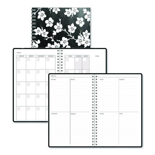 House of Doolittle Recycled Non-Dated Monthly/Weekly Planner, Cherry Blossoms, Black/White Cover, Undated
