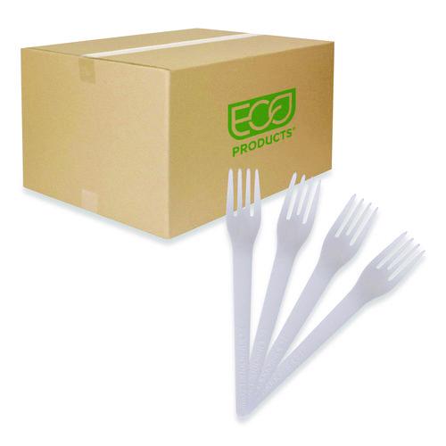 Eco-Products Plantware Compostable Cutlery, Fork, Plastic, Pearl White, 50/Pack, 20 Packs/Carton