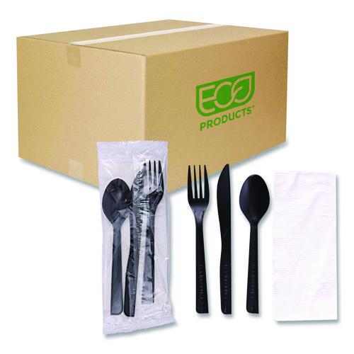 Eco-Products 100% Recycled Content Cutlery Kit, Heavyweight Fork/Knife/Soup Spoon/Spoon, Plastic, Black, 250/Carton