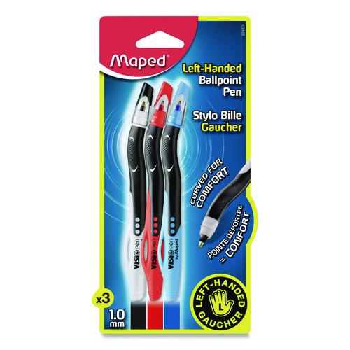 Maped Helix Visio Left-Handed Ballpoint Pen, Stick, Medium 1 mm, Assorted Ink and Barrel Colors, 3/Pack
