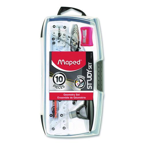 Maped Helix Metal Compass and Geometry Set, Metal/Plastic, Black/Clear, 10 Pieces