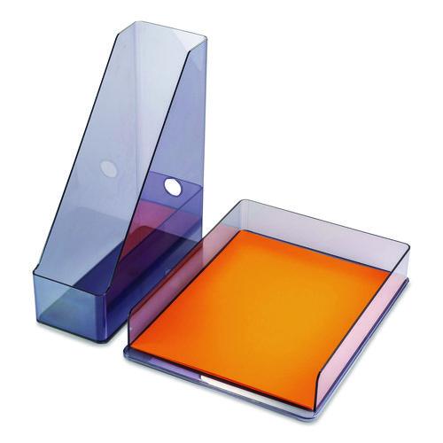 Officemate Recycled Plastic Desktop Document Organization Set, (1) Letter-Sized Letter Tray, (1) Magazine File, Translucent Ash