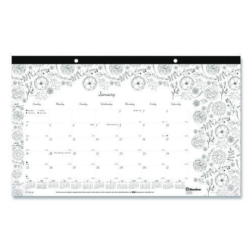 Blueline Monthly Desk Pad Calendar, Monthly Coloring Artwork, 17.75 x 10.88, Black Binding, Clear Corners, 12-Month (Jan to Dec): 2026