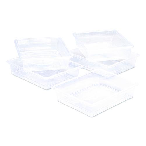 Storex Storage Tray, Flat, 1.69 gal, 10.65" x 13.17" x 2.96", Translucent, 5/Pack