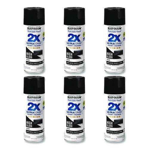 Rust-Oleum Painter's Touch 2X Ultra Cover Spray Paint, High Gloss Black, 12 oz Aerosol Can, 6/Carton