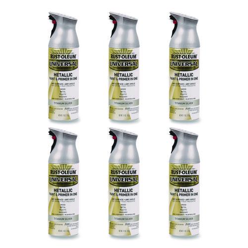 Rust-Oleum Universal Premium Spray Paint, Metallic Silver, 12 oz Aerosol Can, 6/Carton