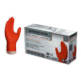 GloveWorks by AMMEX Ultra Industrial Flock-Lined Nitrile Disposable Gloves, 8 mil Thick, 9.06" Long, Orange, 50/Box, 10 Boxes/Carton