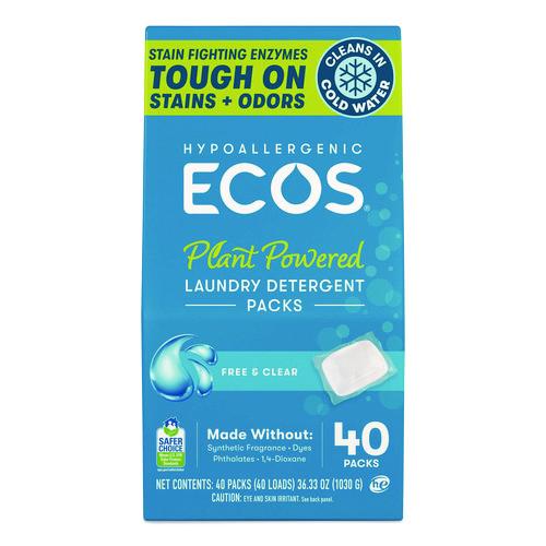ECOS Laundry Detergent Packs, Free and Clear, 40/Pack