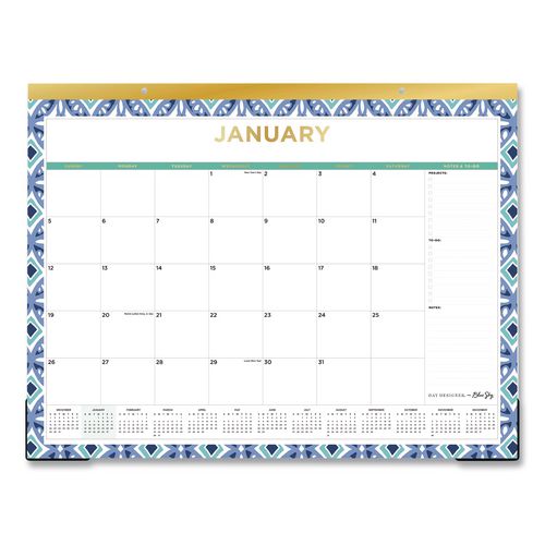 Blue Sky Tile Monthly Desk Pad Calendar, Geometric Artwork, 22 x 17, White/Blue/Green Sheets, 12-Month (Jan to Dec): 2026