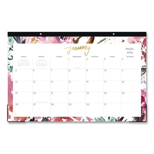 Blue Sky Kelly Ventura Magenta Bloom Desk Pad Calendar, 17 x 11, Floral Artwork, White/Multicolor Sheets, 12-Month (Jan to Dec): 2026