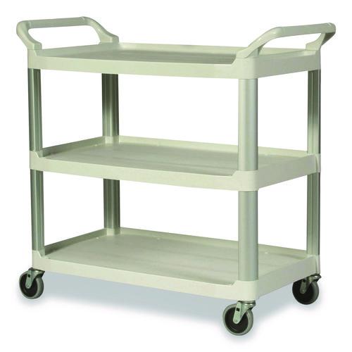 Rubbermaid Commercial Xtra Utility Cart with Open Sides, Plastic, 3 Shelves, 300 lb Capacity, 40.63" x 20" x 37.81", Off-White