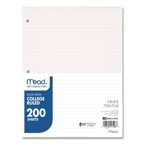 Mead Filler Paper, 3-Hole, 8.5 x 11, College Rule, 200/Pack