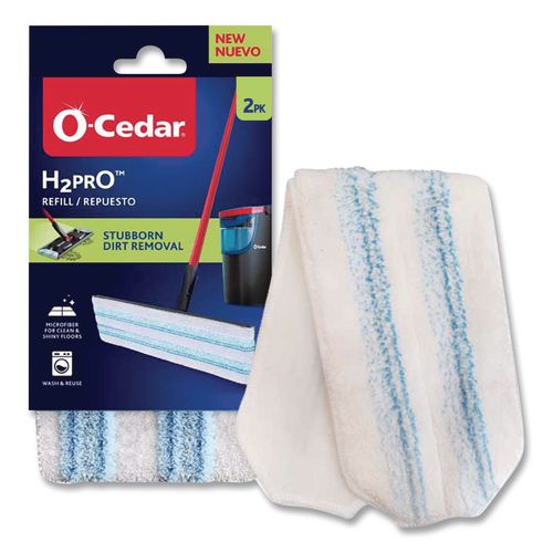O-Cedar H2prO Flat Mop Head Replacement, 9.25 x 4.38, Blue/White, 2/Pack, 6 Packs/Carton