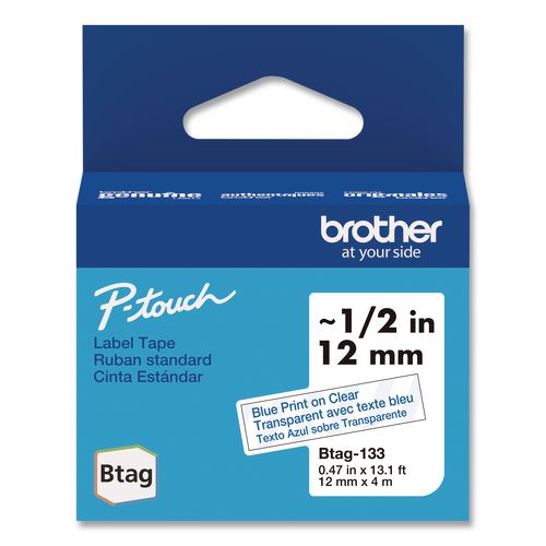 Brother P-Touch Genuine P-Touch BTAG Label Tapes, 0.47" x 13.1 ft, Blue on Clear