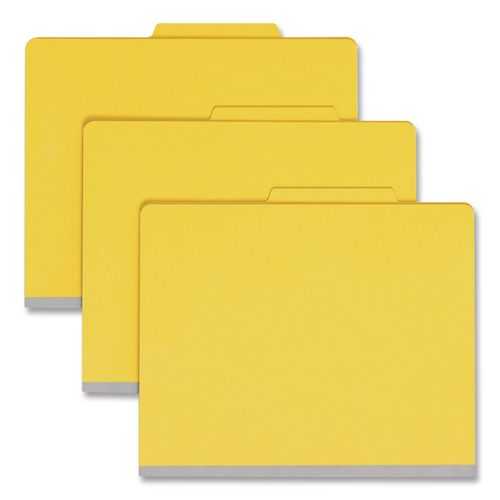 Smead Colored Top Tab Classification Folders, 2/5-Cut Tab, Expands 2", 2 Divider, 6 SafeSHIELD Fastener, Letter Size, Yellow, 10/BX