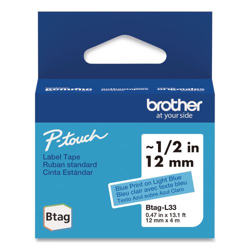 Brother P-Touch Genuine P-Touch BTAG Label Tapes, 0.47" x 13.1 ft, Blue on Light Blue