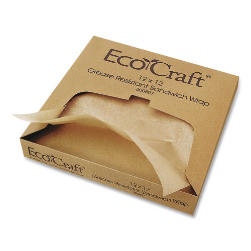 Bagcraft EcoCraft Grease-Resistant Paper Wraps and Liners, 14 x 14, Natural, 1,000/Box, 4 Boxes/Carton