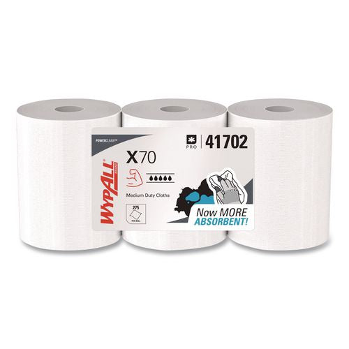 WypAll X70 Cloths, Center-Pull, 9.8 x 12.2, White, 275/Roll, 3 Rolls/Carton