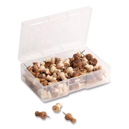 U Brands Fashion Push Pins, Wood, Assorted, 0.38", 100/Pack