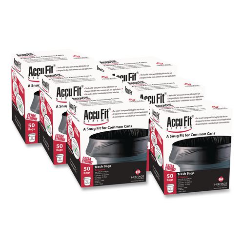 AccuFit Linear Low Density Can Liners with AccuFit Sizing, 44 gal, 0.9 mil, 37" x 50", Black, 50 Bags/Box, 4 Boxes/Carton