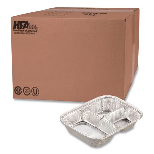 HFA Aluminum Oblong Container with Lid, 3 Compartments, 24 oz, 8.5 x 6.38 x 1.47, Silver, 250/Carton