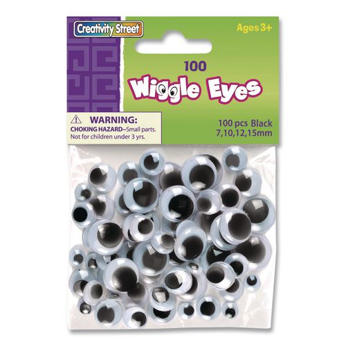 Creativity Street Wiggle Eyes, 0.27", 0.39", 0.47", 0.59", Black, 100/Pack