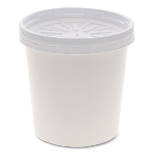Pactiv Evergreen Paper Round Food Container and Lid Combo, 16 oz, 38" Diameter x 3.9" h, White, 250/Carton