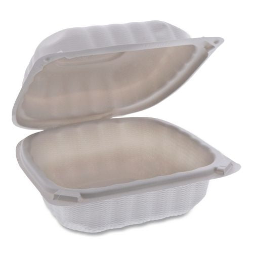 Pactiv Evergreen EarthChoice SmartLock Microwavable MFPP Hinged Lid Container, 6 x 6 x 3.1, White, Plastic, 400/Carton