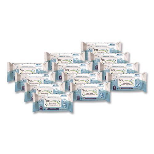 Sani Professional Baby Wipes, 1-Ply, 6.7 x 8, Fragrance-Free, White, 40/Pack, 12 Packs/Carton