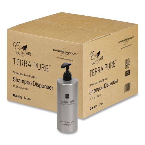 Diversified Hospitality Solutions Terra Pure Shampoo Air Pump, Green Tea Lemongrass Scent, 16.23 oz Bottle, 12/Carton