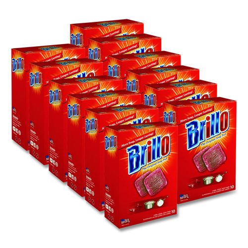 Brillo Steel Wool Soap Pads, 2.5 x 3, Gray/Pink, 10 Pads/Box, 12 Boxes/Carton