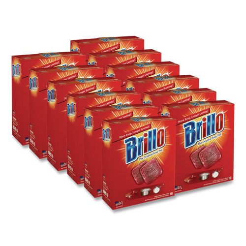 Brillo Steel Wool Soap Pads, 2.5 x 3, Gray/Pink, 18 Pads/Box, 12 Boxes/Carton