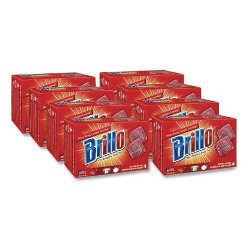 Brillo Steel Wool Soap Pads, 2.5 x 3, Gray/Pink, 4 Pads/Box, 12 Boxes/Carton