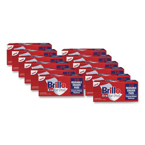 Brillo Commercial Eraser Pads, 3.2 x 4.6, 1" Thick, White, 10 Erasers/Box, 12 Boxes/Carton