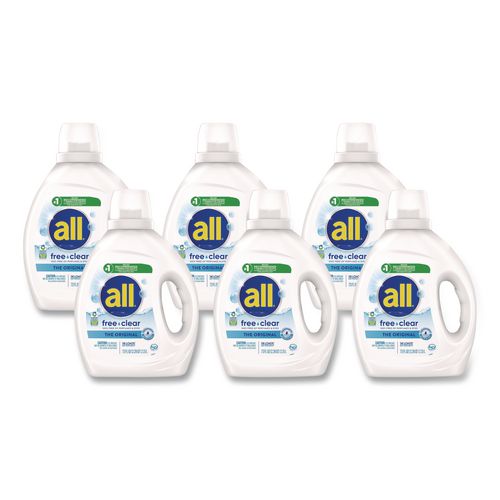 all Free Clear HE Laundry Detergent, 58 Loads, Unscented, 73 oz Bottle, 6/Carton