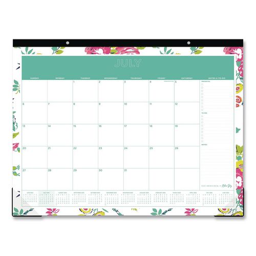 Blue Sky Day Designer Peyton Academic Desk Pad, Floral Artwork, 22 x 17, Black Binding, Clear Corners, 12-Month (July-June): 2025-2026