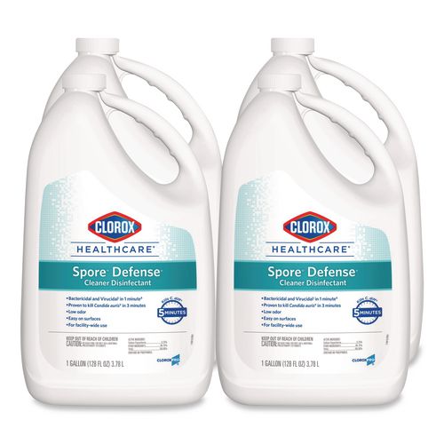 Clorox Healthcare Spore Defense Cleaner Disinfectant, Open System, Unscented, 1 gal Refill Bottle, 4/Carton