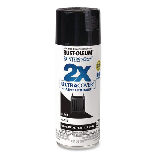Rust-Oleum Painter's Touch 2X Ultra Cover Spray Paint, Gloss Black, 12 oz Aerosol Can, 6/Carton