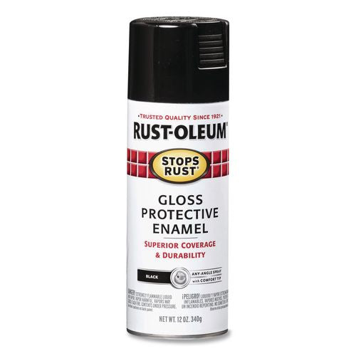 Rust-Oleum Stops Rust Spray Paint, Gloss Black, 12 oz Aerosol Can, 6/Carton