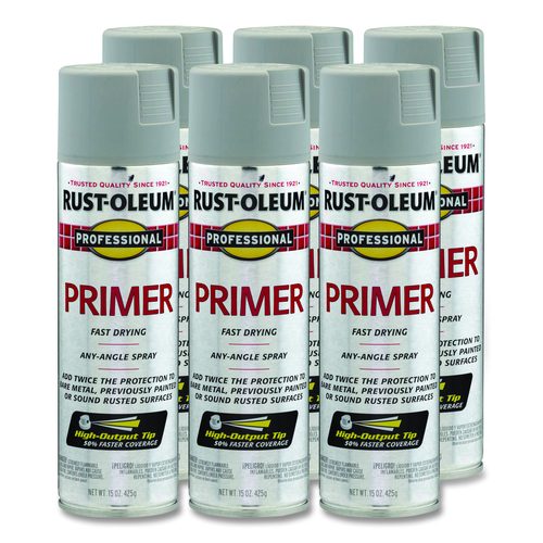 Rust-Oleum Professional Spray Paint, Flat Gray, 15 oz Aerosol Can, 6/Carton