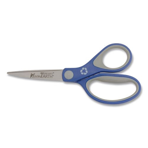 Westcott KleenEarth Soft Handle Scissors, 7" Long, 2.25" Cut Length, Straight Blue/Gray Handle