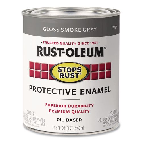 Rust-Oleum Stops Rust Brush-On Protective Enamel Paint, Gloss Smoke Gray, 1 qt Can, 2/Carton