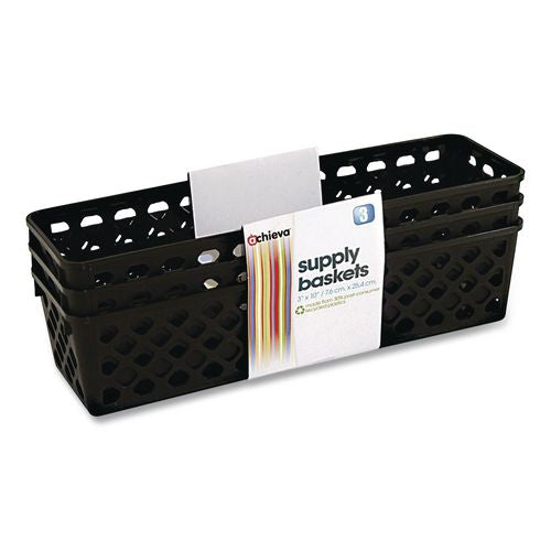 Officemate Recycled Supply Basket, Plastic, 10.13 x 3.06 x 2.38, Black, 3/Pack
